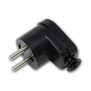 Schwarzer Schutzkontakt Winkel-Stecker WTN-I, 2-polig mit Erdung, für Kabelverbindungen.
