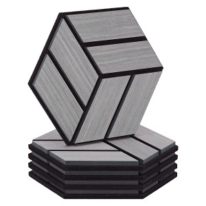 Homestyle4u Akustikpaneele Grau, 5er Set sechseckige Wandpaneele aus Holz.