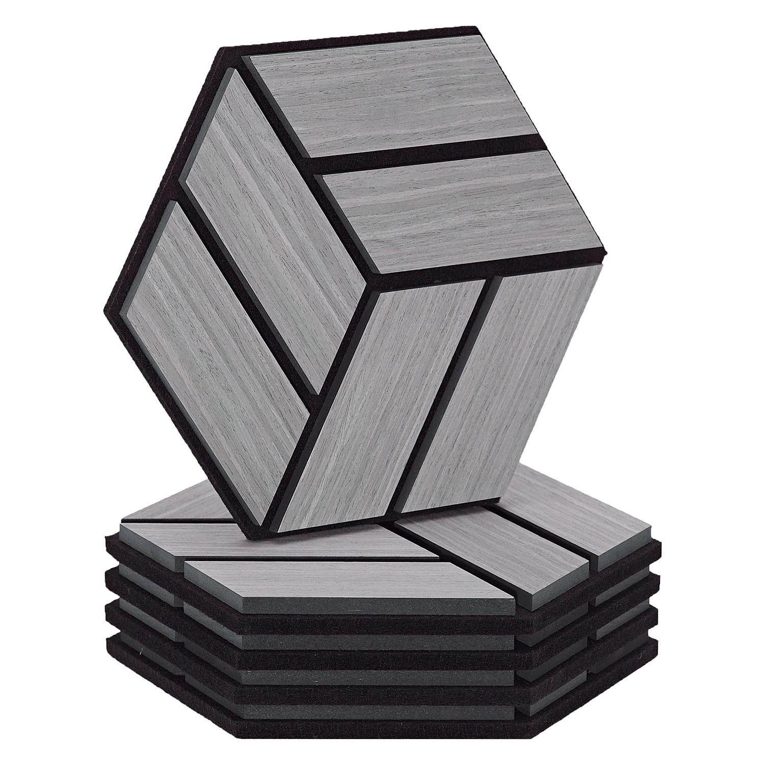Homestyle4u Akustikpaneele Grau 30 x 26 cm 5 Stück Hexagon Wandpaneele Holz