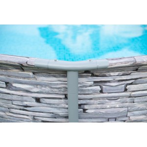 Detailaufnahme des Summer Waves Aufstellpool Elite Frame in Steinoptik mit grauer Stahlrahmenkonstruktion.