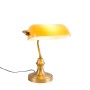 Klassische bronzefarbene Notarlampe mit braunem Glasschirm für Innenräume.