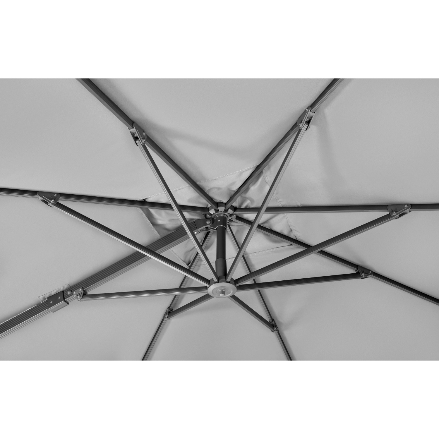 Innenansicht: Schneider Ampelschirm, 358x300 cm, silbergrau, mit Dreh- und Neigungsfunktion.