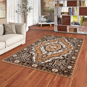 Beiger Pergamon Orient Teppich Trendline Keshan, 185x270cm, im Wohnzimmer.