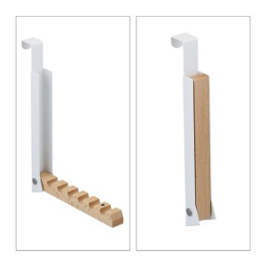 Relaxdays Türgarderobe Eisen Lotusholz Weiß Natur Klappbar 21 cm x 2,5 cm x 18 cm 150 g