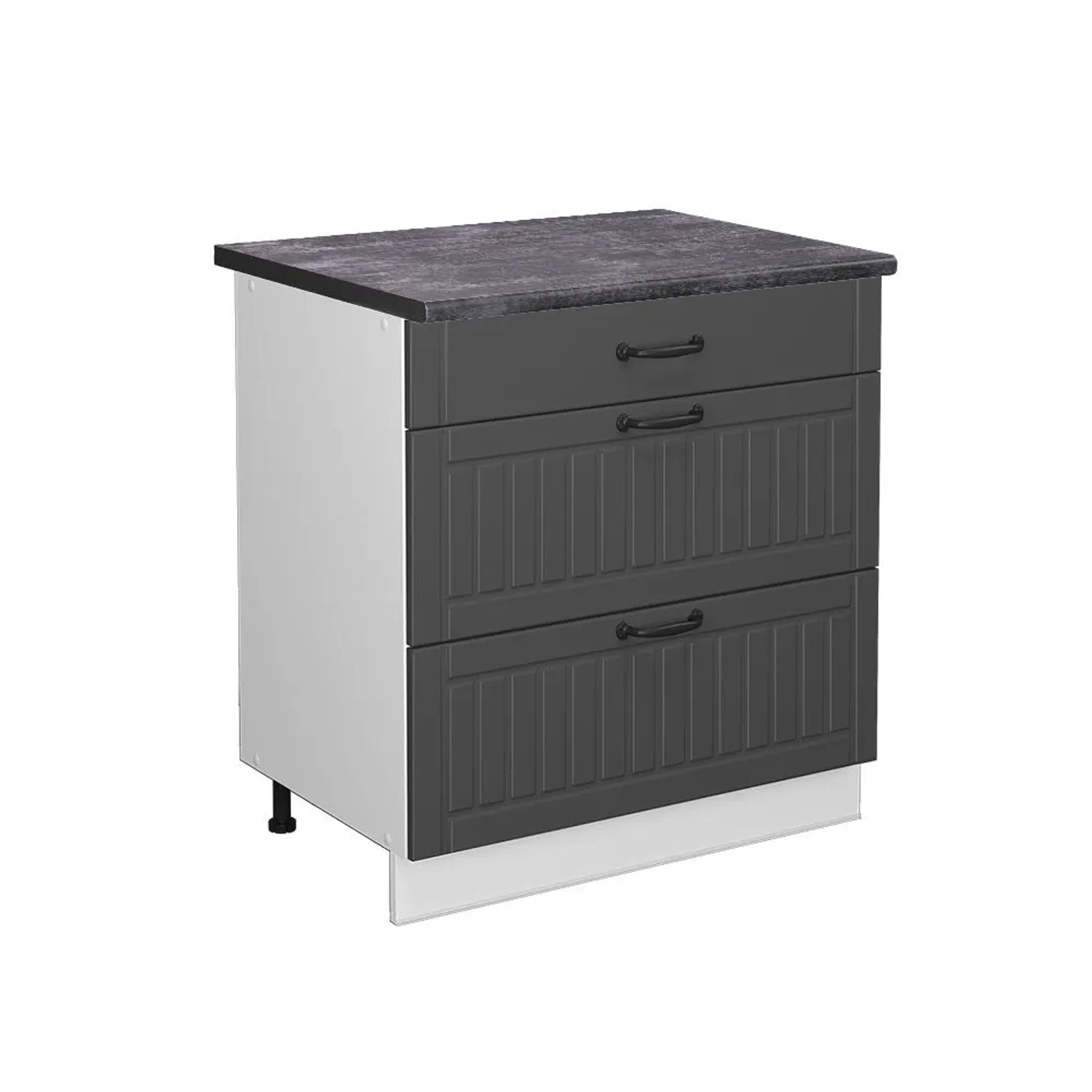 Vicco Küchenunterschrank Fame-Line Anthrazit Landhaus Weiß 80 cm mit 3 Schubladen AP Anthrazit
