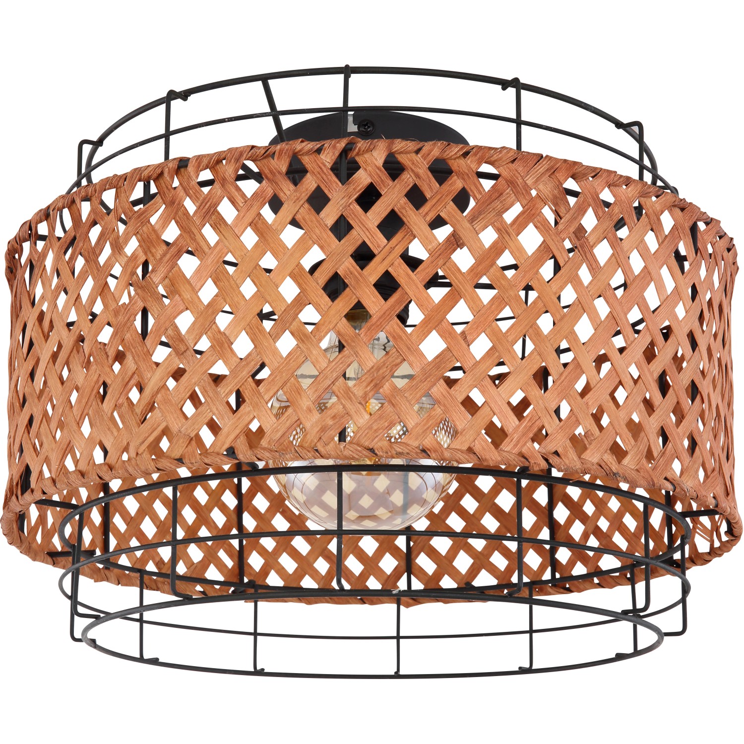 Globo Deckenleuchte Gina: Schwarzes Metall und Bambusgeflecht, Ø 35 cm.
