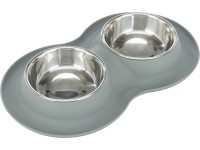TRIXIE Napf-Set Mit Klapperschutz, 2x 0,45 L Edelstahl, Grauer Halter