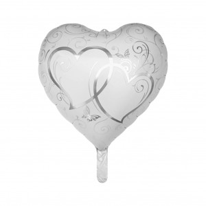 Party Factory Folienballon Herz, Ø 42 cm, weiß/silber, mit Herz-Motiv für Partydeko.