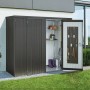Biohort Geräteschrank, dunkelgrau-metallic, mit Regalböden und Ordnungssystem an der Tür.