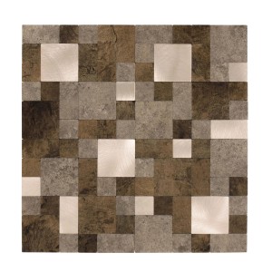 Selbstklebende Mosaikfliesen in Steinoptik, Quadrate in Braun, Gold Mix, 1m² (11 Stück).