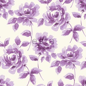 ESTAhome Vliestapete mit Aquarell Rosen in Lila, florales Muster für Wohnraumgestaltung.