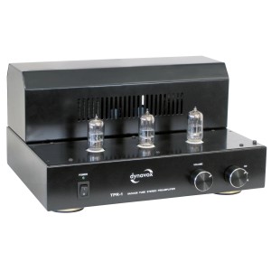 Schwarzer Dynavox TPR-1 Röhrenvorverstärker mit drei Röhren für HiFi-Anlagen.