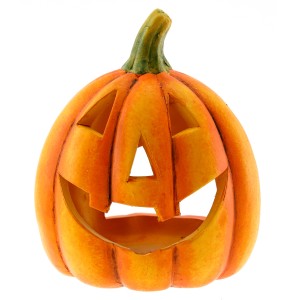 Windlicht Kürbis aus Keramik, orange, 12,5x14,8cm, Halloween Deko.