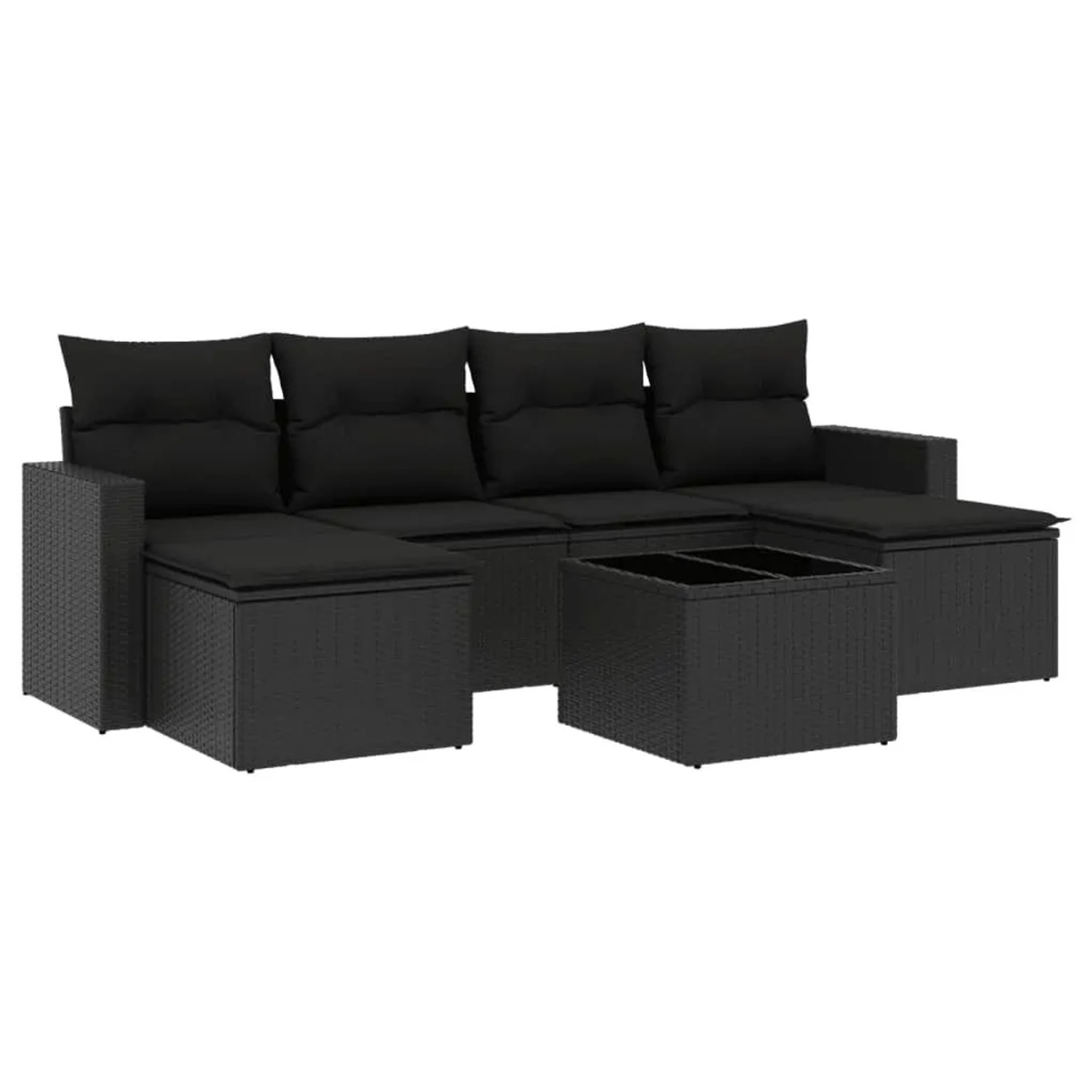 vidaXL 7-Tlg Garten-Sofagarnitur mit Kissen Schwarz Poly Rattan 3251662