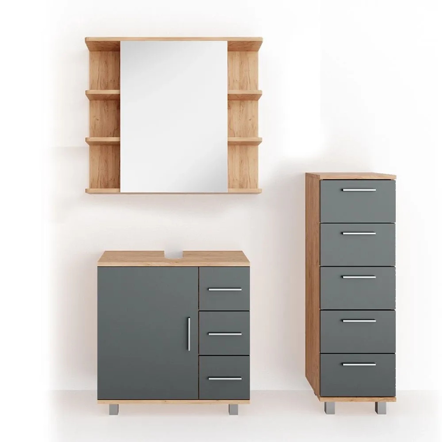 Vicco Badmöbel-Set Ilias Eiche 60 x 61 3-teilig
