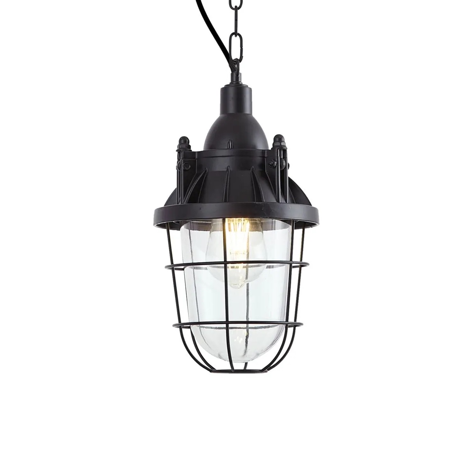 QAZQA Industrielle Hängelampe Schwarz mit Glas Cabin