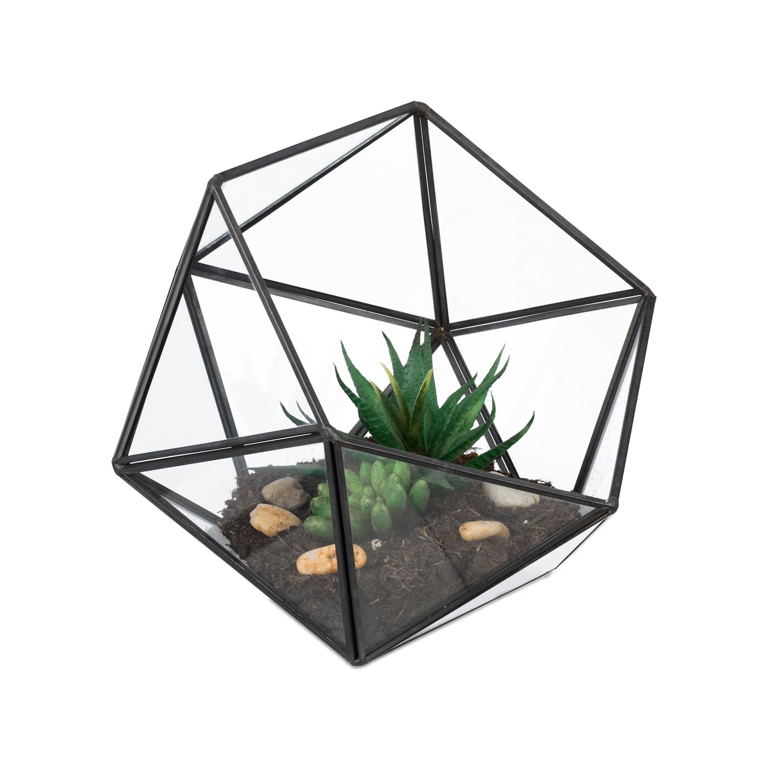 Relaxdays Pflanzenterrarium Glas Schwarz Geometrisch Offen 16 cm x 17 cm x 20 cm 0,43 kg