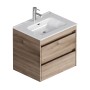 AM.PM Waschtischunterschrank Spike 60 cm in Eichenfarbe mit weißem Becken und 2 Soft-Close-Schubladen.