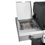 Detailaufnahme des Seitenbrenners vom Jamestown Gasgrill Knox mit Grillrost und geöffnetem Deckel.