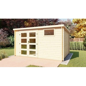 Finn Art Blockhaus 28mm Flachdach Gartenhaus aus Holz Funny 8 4x3m mit Fußboden