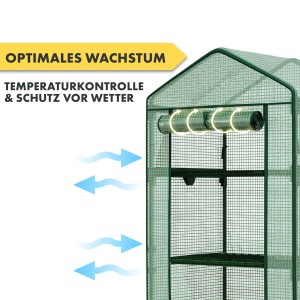 KARAT Gewächshaus Bloom mit 2 Ebenen, Gitteroptik, aufgerollte Tür für optimale Belüftung.