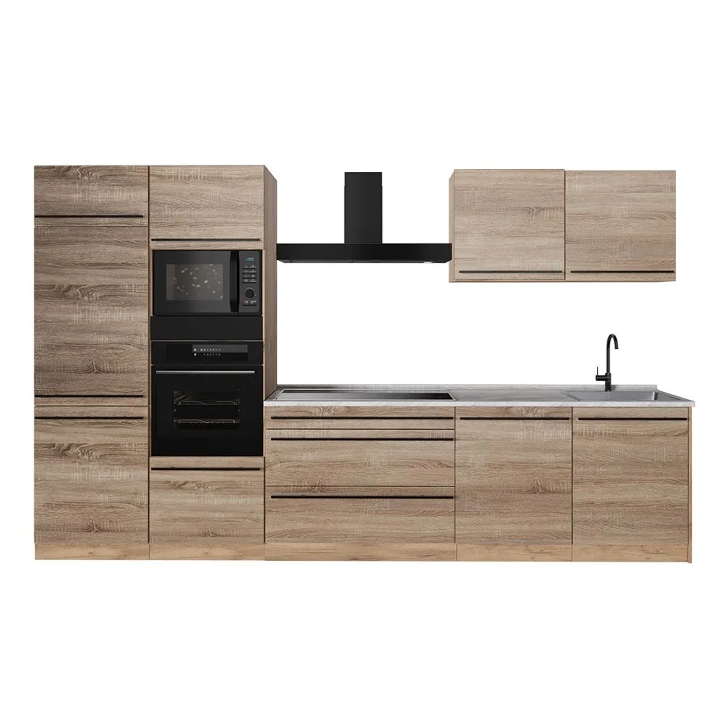 Vicco Küchenzeile R-Line Sonoma/Goldkraft Eiche 340 x 207 Arbeitsplatte Marmor Art Nr 67351