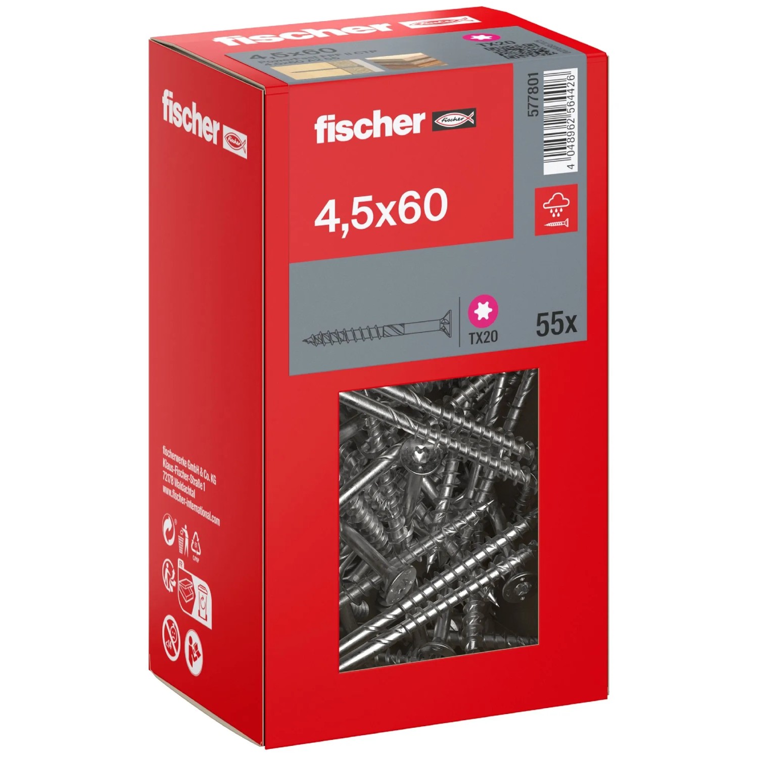 Fischer Schraube PowerFast II A2 Senkkopf TX Teilgewinde Ø 4,5 x 60 mm 55 Stk