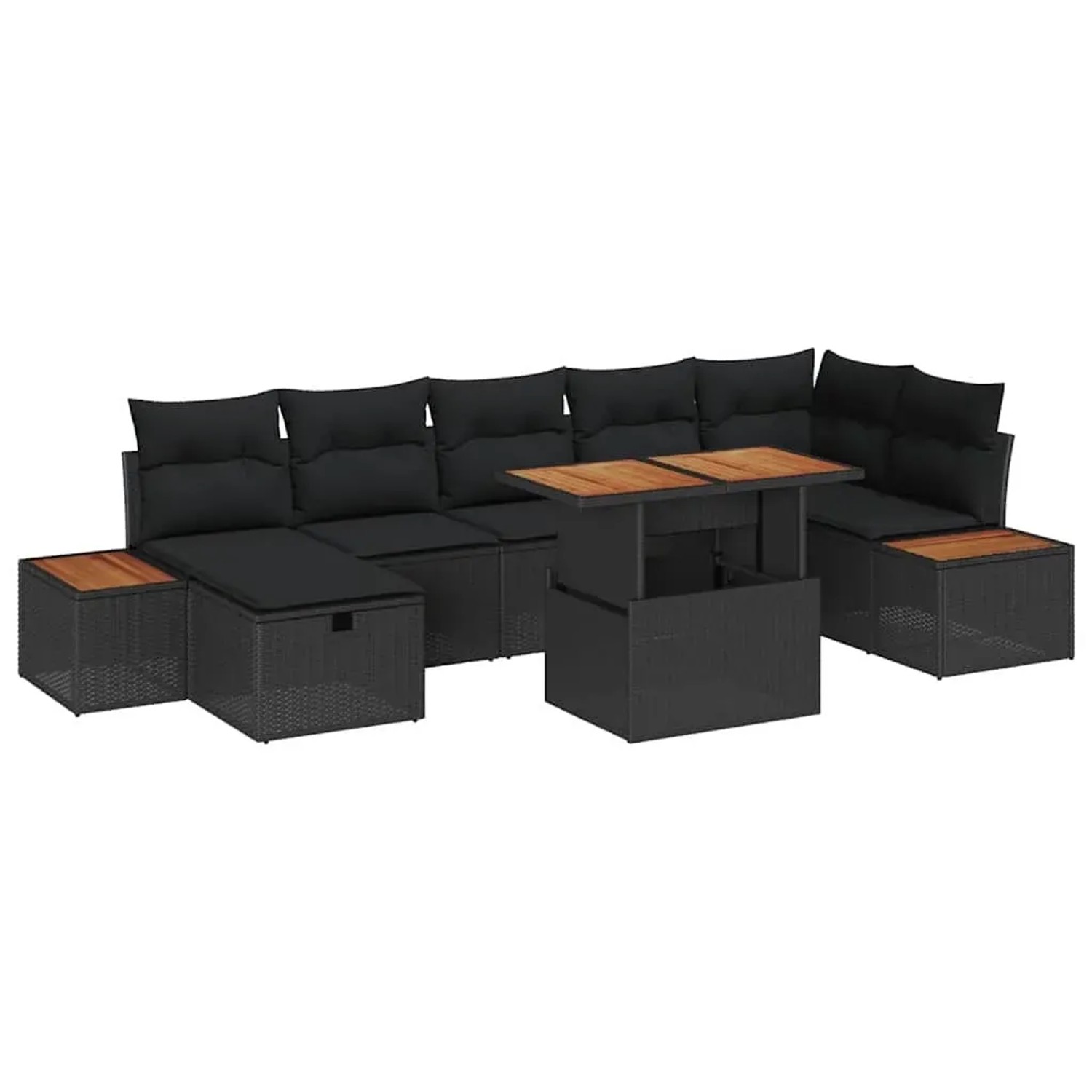 vidaXL Garten-Sofa-Set mit Kissen 8-Tlg Schwarz Poly Rattan 3360083