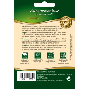 Packung Quedlinburger Zitronenmelisse Citronella Saatgut für Kräuterbeet und Topf.