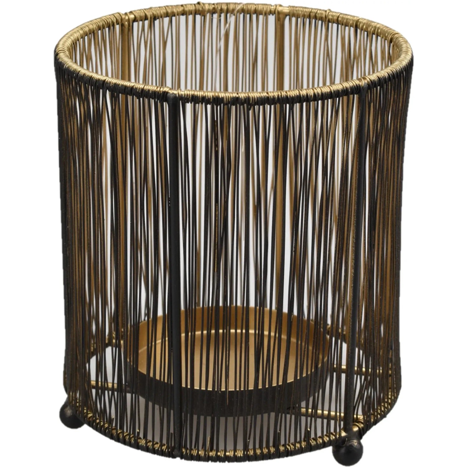 Deko-Windlicht Draht aus Metall Ø 13 cm Schwarz-Gold