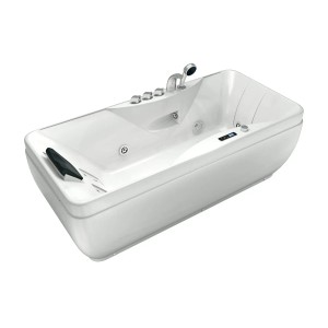 Weiße AcquaVapore Whirlpool Badewanne 170x80 mit Farblicht und Armaturen.