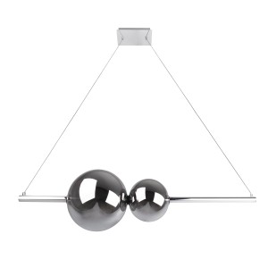 Moderne LED-Pendelleuchte Nova in Chrom mit Rauchglaskugeln.