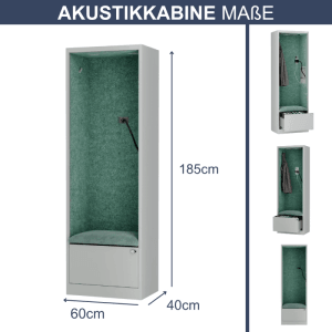 DELUKE Akustikkabine mit Schalldämmung TAGO 185x60x40cm Grau-Grün Telefonkabine Meetingbox Telefonbox Akustikbox Bürokabine