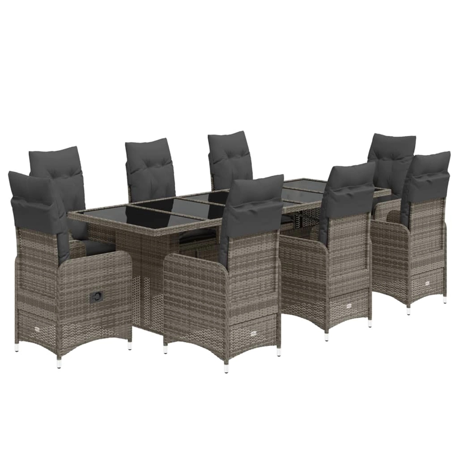 vidaXL 9-tlg Garten-Bistro-Set mit Kissen Grau Poly Rattan Modell 9