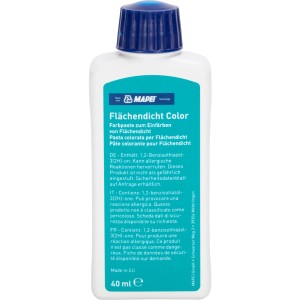 Mapei Flächendicht Color, 40ml Farbpaste zum Einfärben von Flächendicht, in weißer Flasche mit blauem Deckel.