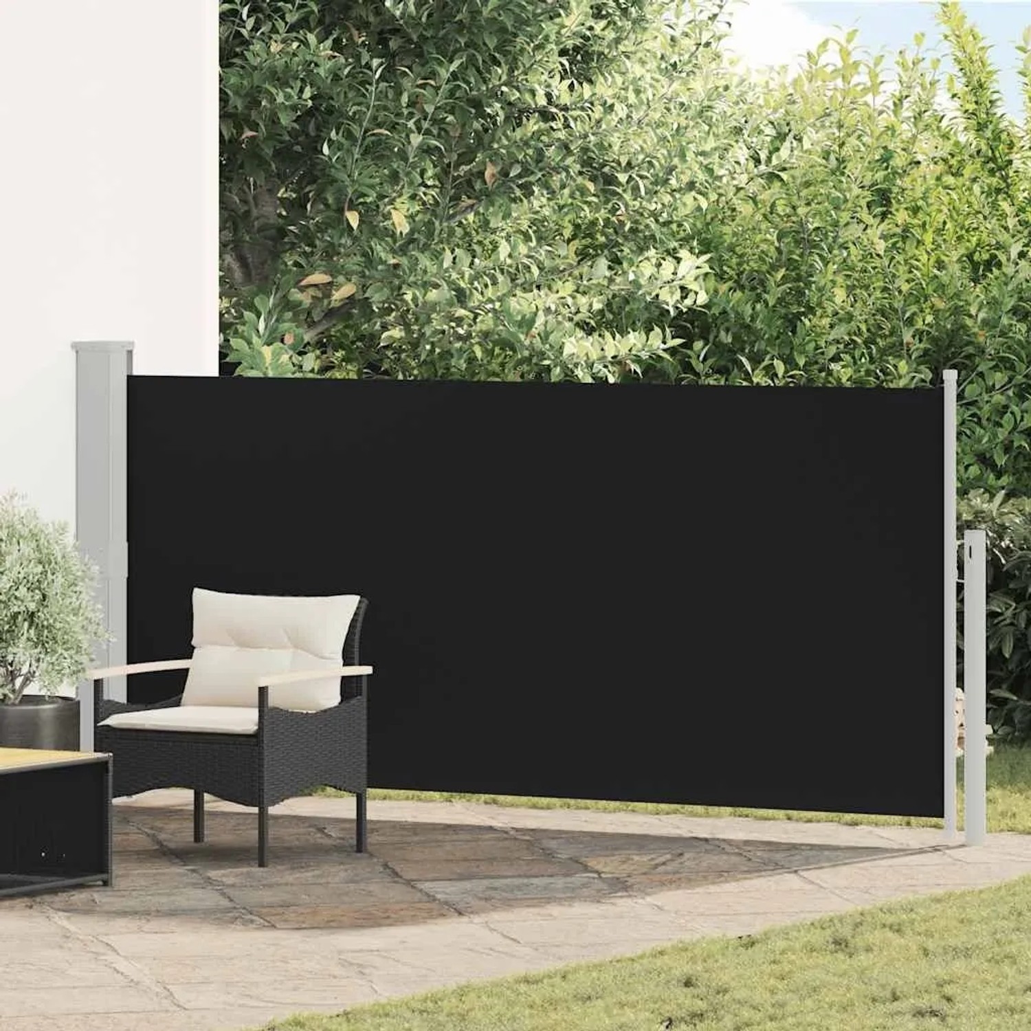 vidaXL Ausziehbare Seitenmarkise, 140x300 cm, Schwarz, für Terrasse & Garten.