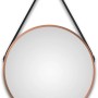 Runder DSK Design Wandspiegel Silver Coiffeur Ø 50 cm mit Kupferrahmen und Lederband.