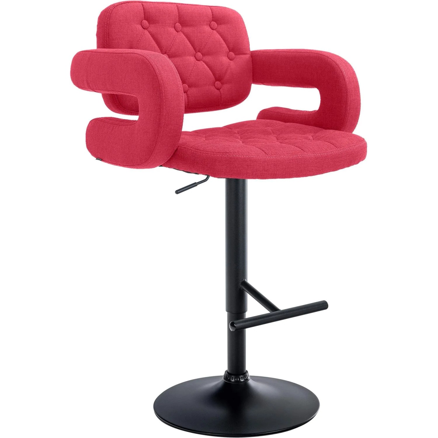 DELUKE Barhocker BURID Stoff Rot 62x55x103cm Schwarz Barstuhl Höhenverstellbar Mit Lehne Drehbar Tresenhocker Tresenstuhl