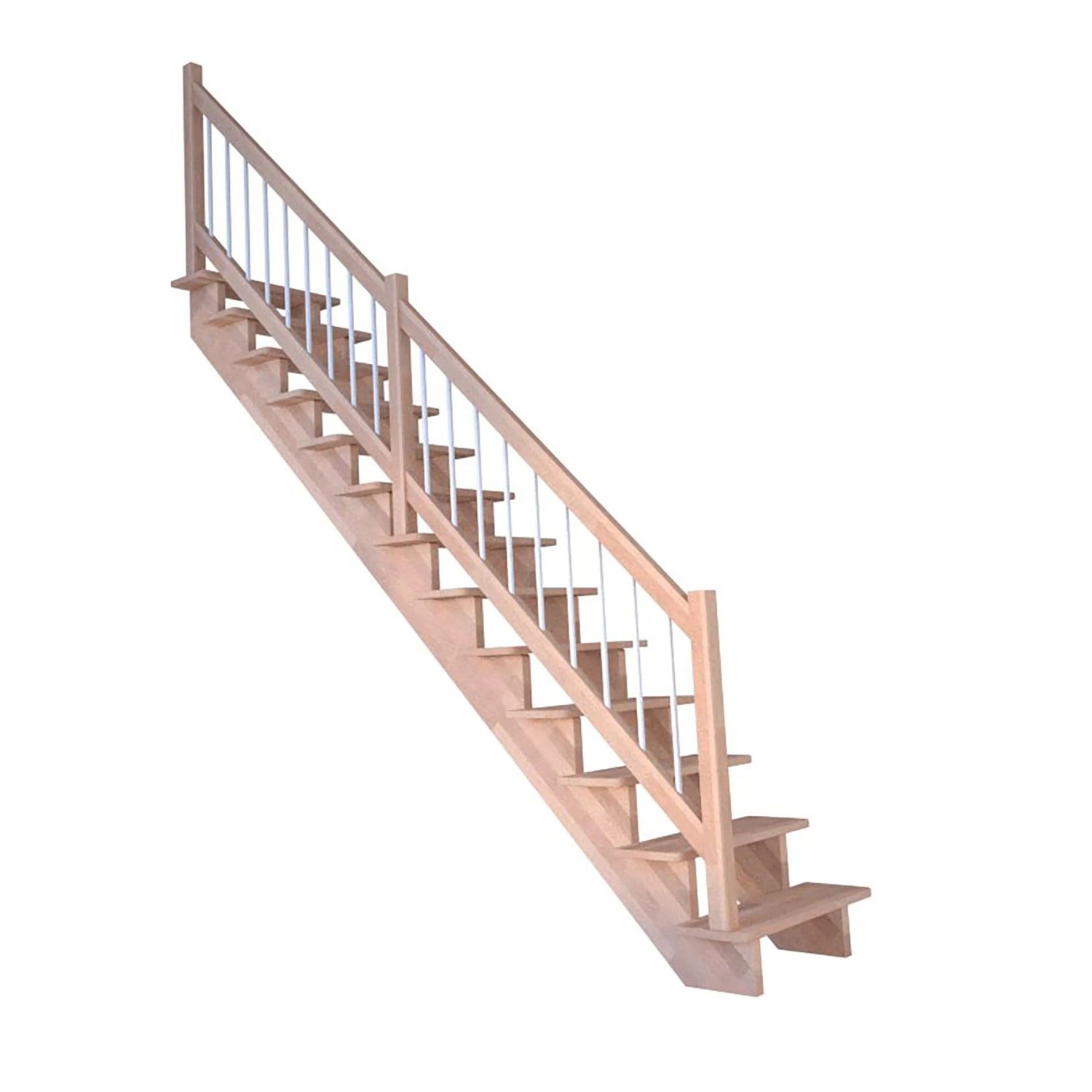 Treppe Lindos Buche Gerade 80 cm Holz-Edelstahl-Geländer Weiß FSC® günstig online kaufen
