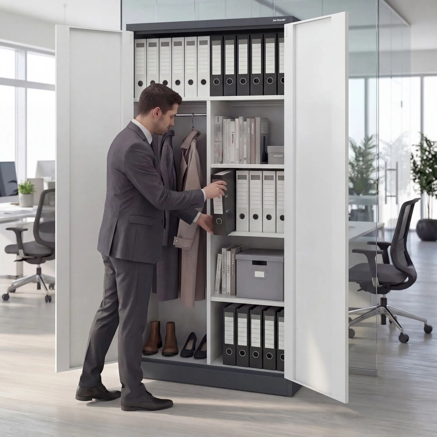 Jan Nowak Mehrzweckschrank Dawid 185 x 90 x 45 cm Anthracite Weiß_5