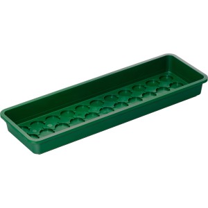 Grüne Gewächshaus-Schale (58x19x6 cm) für Pflanzenanzucht mit runden Stanzen für Quelltabs.