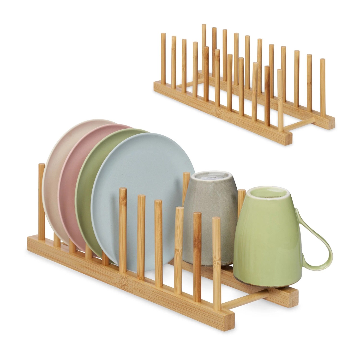 Relaxdays Tellerständer 2er Set Bambus Natur Feuchtigkeitsresistent 12 cm x 12,5 cm x 40 cm 340 g