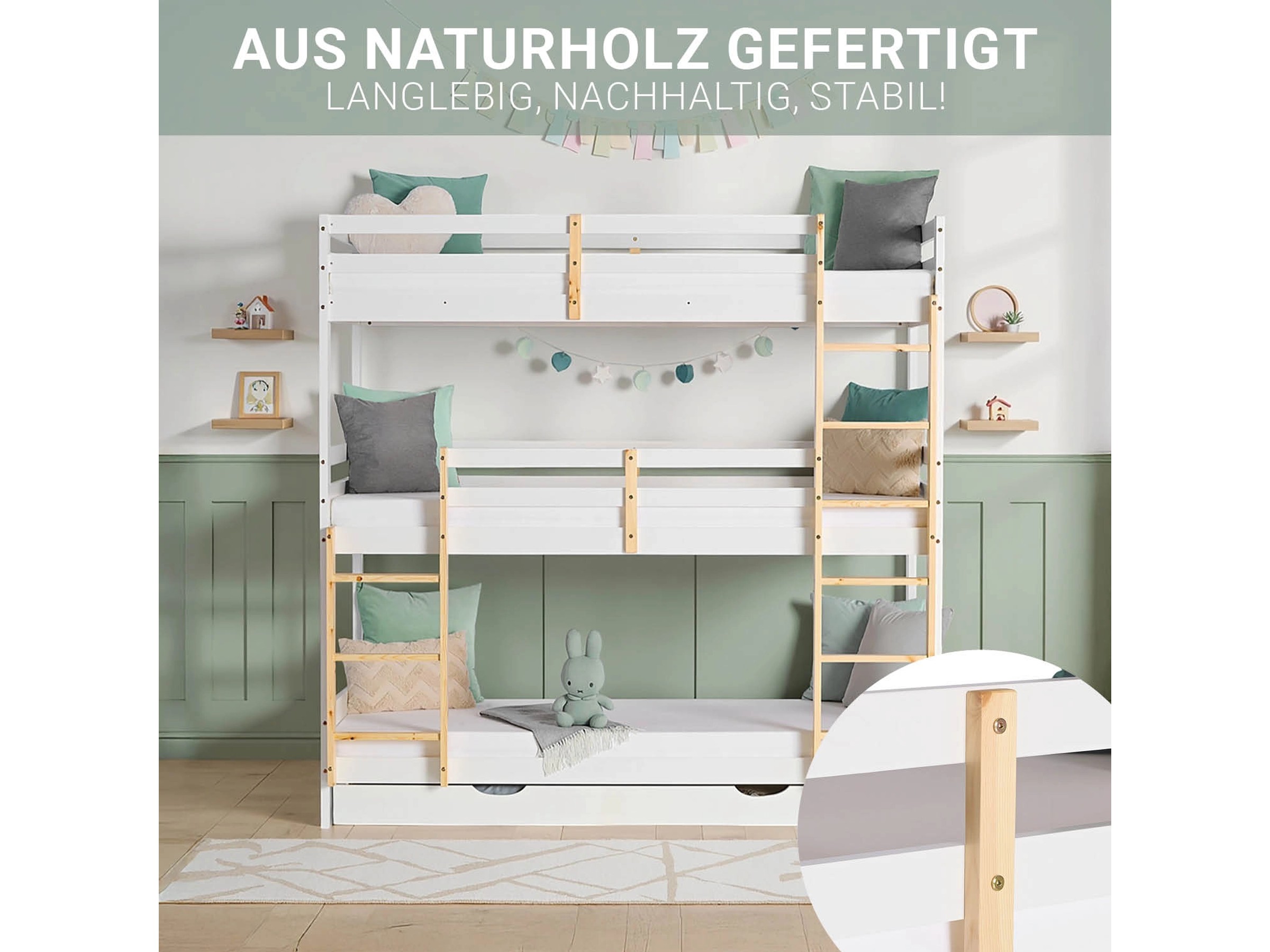kinderbed hoogslaper Andi massief beukenhout met glijbaan en toren wit