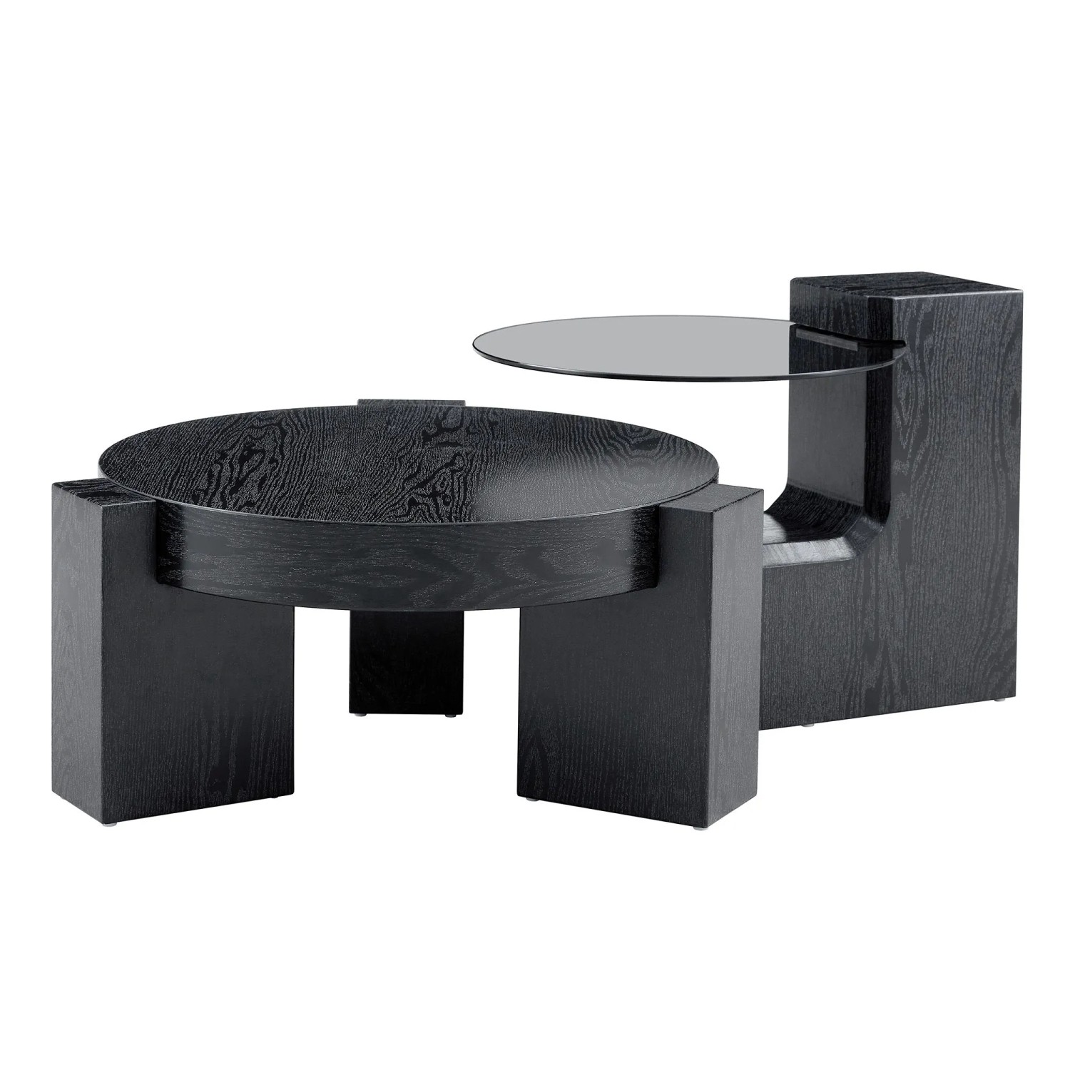 okwish Beistelltisch mit Zwei Ebenen und Glasplatte für Wohnzimmer 78x75x34 cm Schwarz