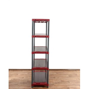 Grau-rotes Kunststoffregal Grey Bear mit 5 Böden, 180x100x46 cm, Fachlast 120 kg.