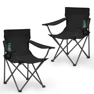 Zwei schwarze Sunula Campingstühle mit Getränkehalter, ideal für Camping & Outdoor.