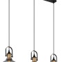 Schwarze Globo Pendelleuchte Dorothea, 3-flammig mit Rauchglas-Schirmen.