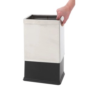 Eckiger, doppelwandiger PROREGAL Papierkorb aus Edelstahl, 10 Liter, silber und schwarz.