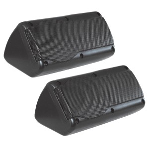 Rockwood Kfz Aufbaulautsprecher, Paar, trapezförmiges Design, schwarzes Gehäuse mit Lautsprechergitter.