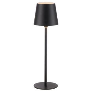 Schwarze Just Light Akku-LED-Tischleuchte Boteria, Ø 11 cm, 37 cm hoch. Dekoleuchte für den Außenbereich.